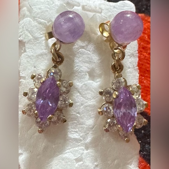 14k 6mm amethyst post earrings w/ faceted lavender stones & cz dangle - Picture 6 of 8